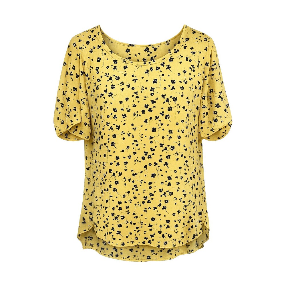 Banana Republic Women’s M Yellow Blue Floral Short Sleeve Blouse Cottagecore